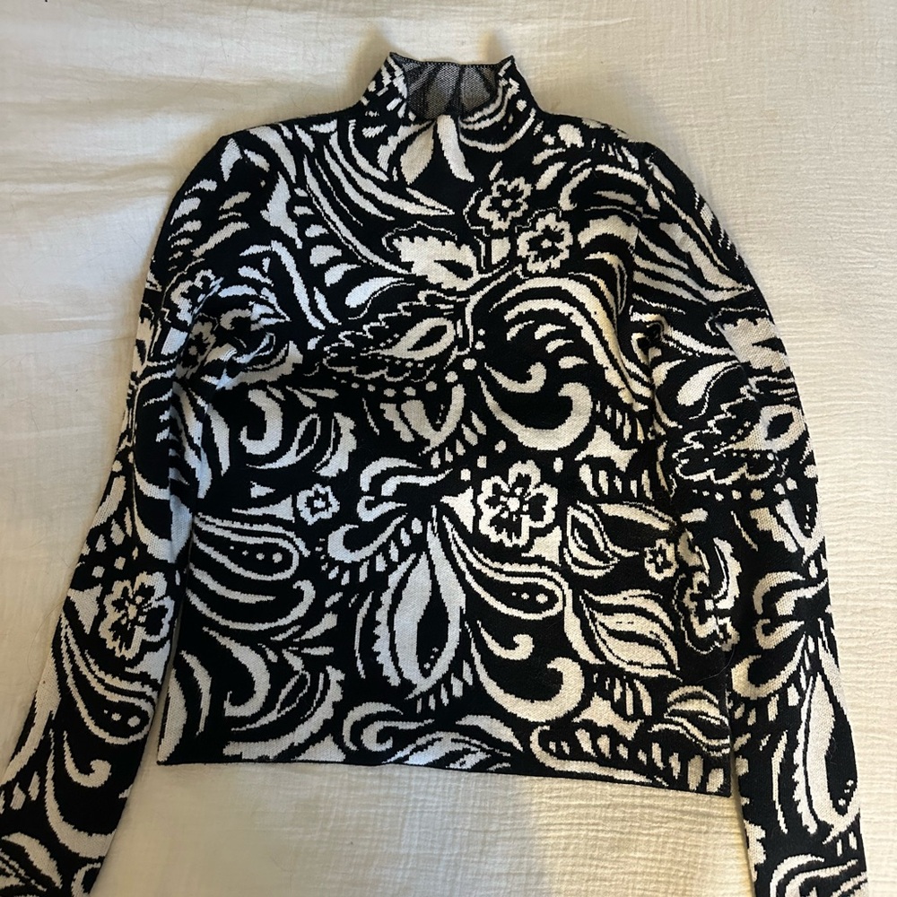 INDUSTRY Black & White Paisley Mock Neck Sweater - Picture 3 of 6